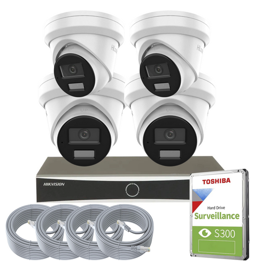 4MP Hikvision and HiLook Smart Hybrid CCTV Kit - POE IP Cameras with Built-In Audio and AcuSense
