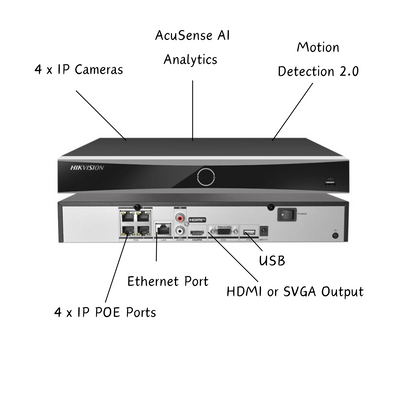 4MP Hikvision and HiLook Smart Hybrid CCTV Kit - POE IP Cameras with Built-In Audio and AcuSense