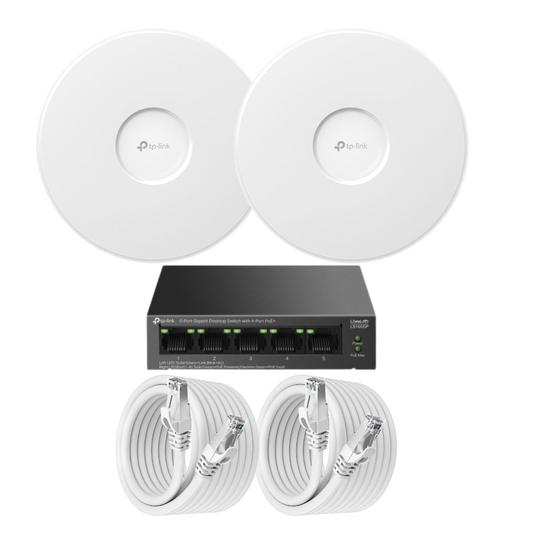 TP-Link WiFi 7 Access Point Bundle | 2-Pack with White Cat6a Cables – Ultra-Fast, Reliable Coverage for Homes and Businesses