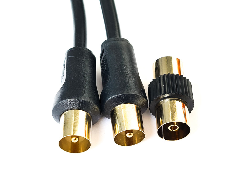 TV Aerial Cable, Black or White | TV Coax Cable | Aerial Fly Lead - Male to Male with coupler Cables Direct