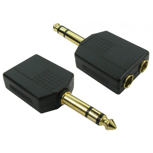 6.35mm (M) to 2x 6.35mm (F) Stereo Splitter - Gold Pins Cables Direct