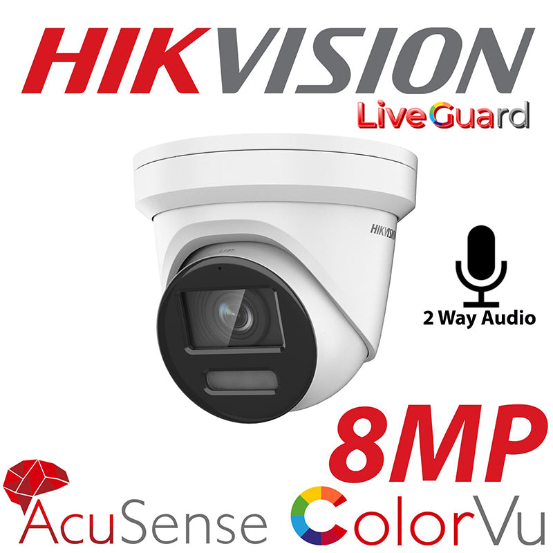 8MP Hikvision Live Guard Colorvu IP POE 2-Way Audio Built-In Microphone Acusense DS-2CD2387G2-LSU-SL-4mm