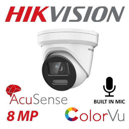 8MP Hikvision ColorVu IP PoE Bullet Camera with Built-in Mic and AcuSense DS-2CD2387G2-L(U) 4mm