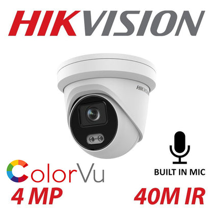 4mp Hikvision 2.8mm Colorvu Fixed Turret IP Network Camera Built-in Mic DS-2CD3347G2-LSU-2.8mm-C