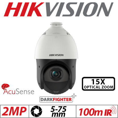 2mp Hikvision Acusense Darkfighter Network PTZ Camera with Motorized Varifocal Zoom 5-75mm White DS-2DE4215IW-DE-T5