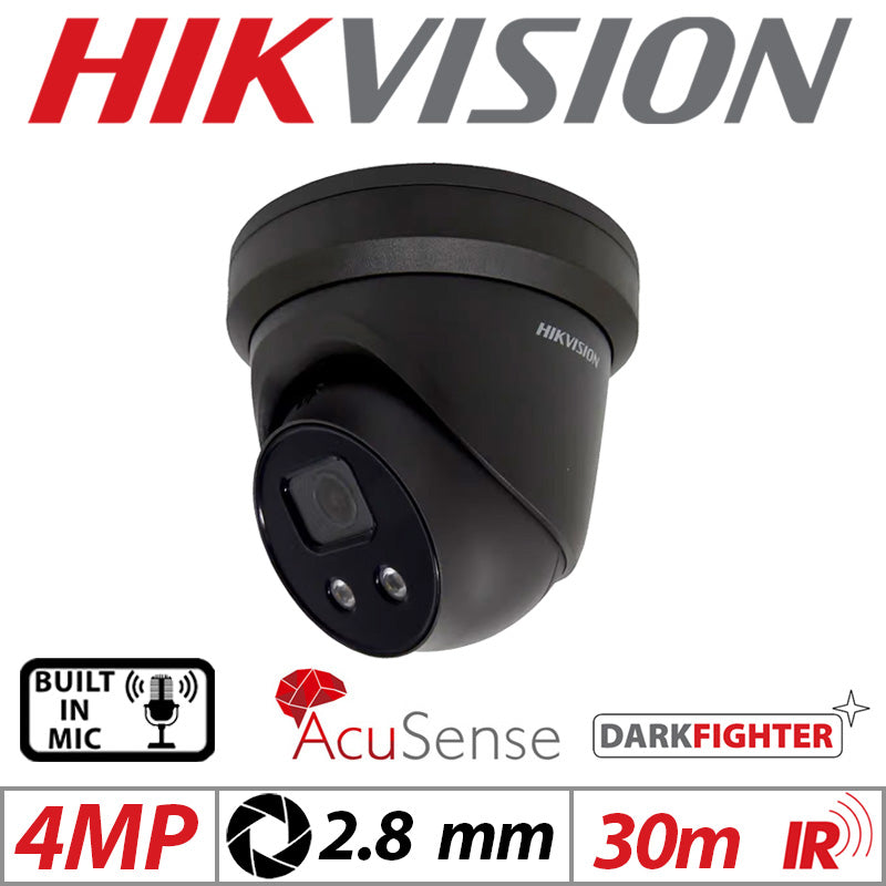 4mp Hikvision Darkfighter Acusense Fixed Turret IP Network Camera with Built-in Mic 2.8mm Black DS-2CD2346G2-IU