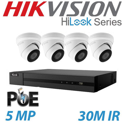 5mp 4ch Hikvision Hilook IP Poe CCTV System NVR 4x Camera Kit - Built in Microphones