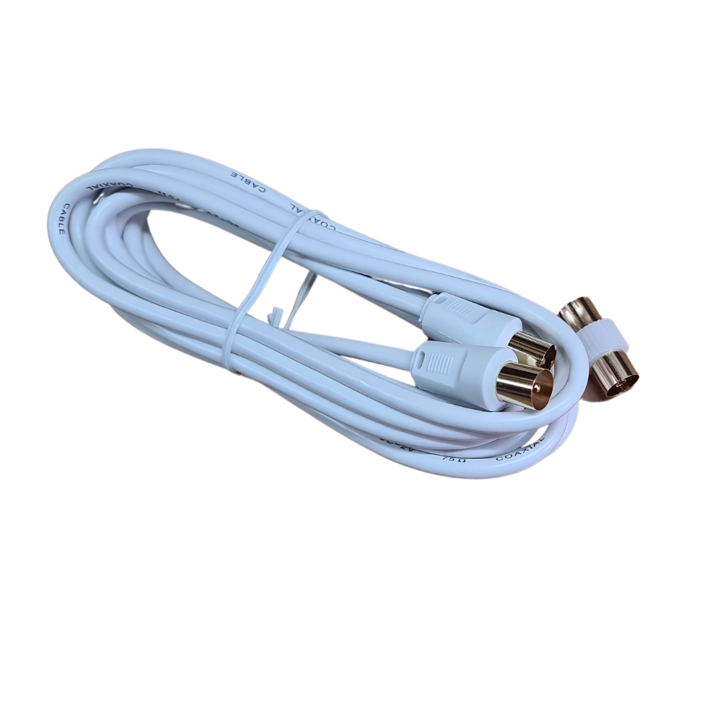 TV Aerial Cable, Black or White | TV Coax Cable | Aerial Fly Lead - Male to Male with coupler Cables Direct