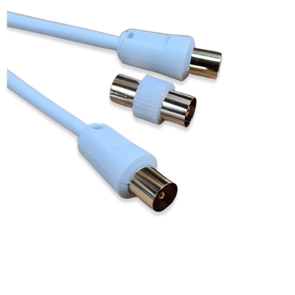 TV Aerial Cable, Black or White | TV Coax Cable | Aerial Fly Lead - Male to Male with coupler Cables Direct