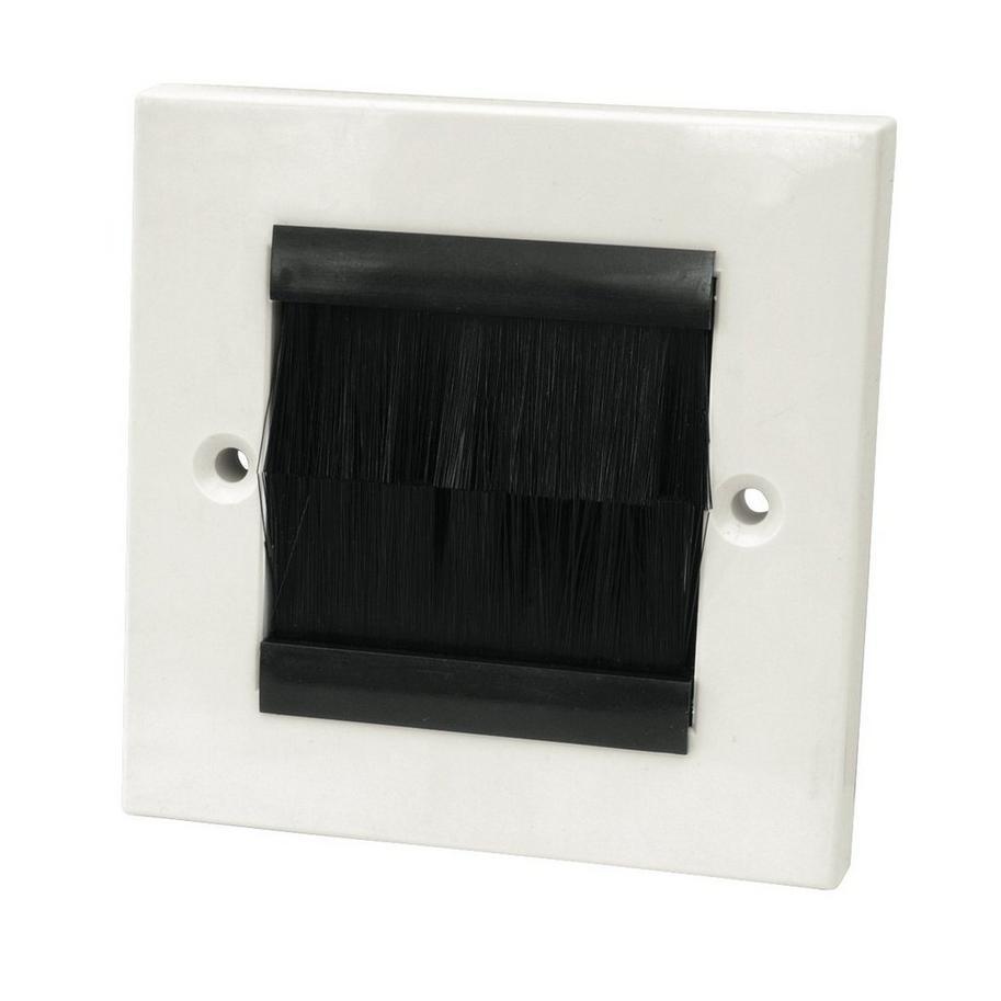 Brush Faceplate, Single Gang, White Faceplate Black Brushes, Wall Brush Entry Faceplate Cables Direct