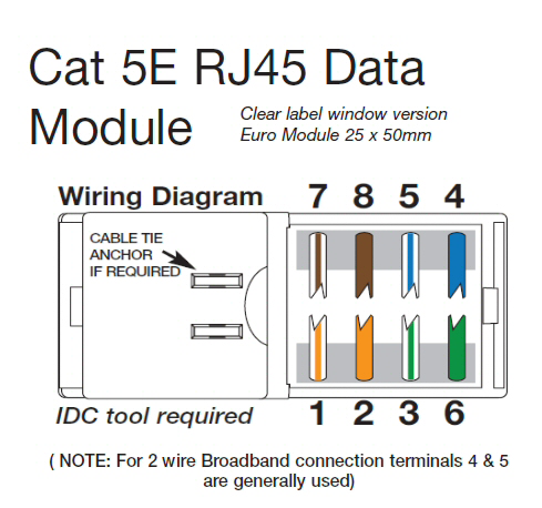 RJ45 Ethernet Data Module, Cat5e, 25x50mm (Packs of 1 to 100) Cat5 Outlet BCE Direct